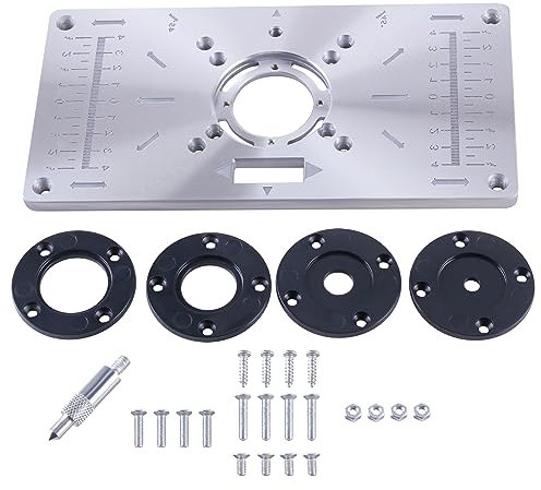 CNCYEAH Router Platte, Ring Fräsertischplatte, Aluminium Router Tabelle für Holzbearbeitung Tisch Frästisch Einlegeplatte mit 4 Ringen und Schrauben für Holzbearbeitungsbänke