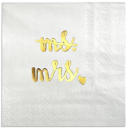 Miss to Mrs Napkins for Engagement Party | Wedding Shower, Bridal Shower, Engagement Party Decorations, Bachelorette Party Decor, Table Party Supplies | 50-Pack 3-Ply Cocktail Napkins (White)
