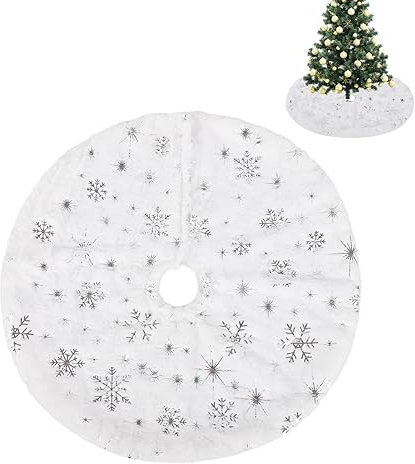 Falda de Árbol de Navidad de Piel Sintética Blanca - Cubierta de Base Estrella Plateada para Decoraciones en Casa - 40cm/15.75in
