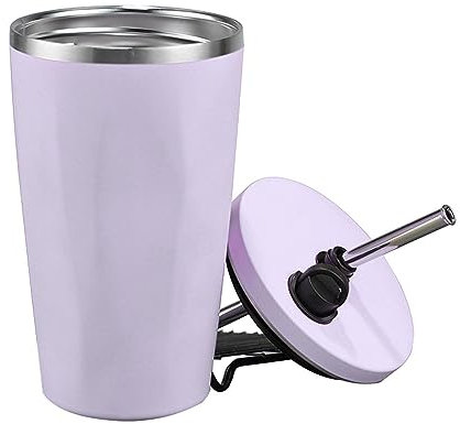 Fulenyi - Vaso aislante con pajita (doble pared, con tapa y paja, acero inoxidable, antisalpicaduras, viaje reutilizable 600