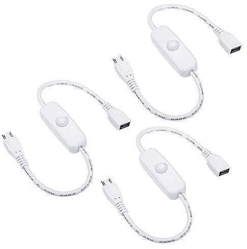 PATIKIL Micro- USB Extension Câble avec ON/Off Changer, 3 Paquet Femelle vers Mâle Rallonge Cordons Données Alimentation Adaptateur Support Contrôleur pour Ventilateurs LED Bandes, Blanc