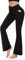 Hanaoops Yogahosen Damen Hohe Taille Crossover Bootcut Schlaghose mit Taschen Sweathose Fitnesshose Lounge Bell Bottom Jazz Black/L