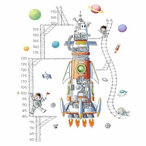 HIMKI Messlatte für Kinder-Wandtattoo Kinderzimmer-Kinder Höhe Diagramm Wandsticker Waldtiere Wandaufkleber für Kinderwachstum-Geschenke für Jungen & Mädchen -Skala misst 50-150 cm (Astronaut)