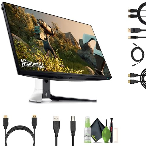 Alienware AW2723DF - Monitor de juegos de 27 pulgadas, 1440p, 280 Hz (luz lunar) (AW2723DF) + cable de impresora USB + cable HDMI + kit de limpieza