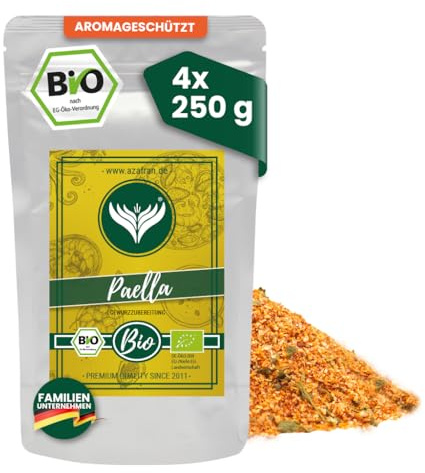 Azafran BIO Paella Gewürz mit Safran, Gewürzzubereitung für die perfekte Reis Pfanne, Gewürzmischung nach spanischer Art 1kg