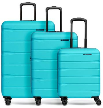 Franky Munich 4.0 Koffer Set | Trolley Hartgepäck - Handgepäck Koffer mit 4 Rollen Einer Dehnfalte, Kreuzpackgurt, arretierbarer Griff und TSA-Zahlenschloss | 34 L / 60 L / 105 L
