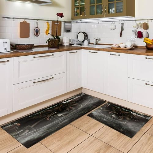 EKLMPS Küchenmatten 2 Stück,Teufel und Monster im Spukhaus,Waschbar Küchenmatten Komfort Pflegeleicht Für Küche Staubdicht Fußmatte,rutschfest,44x75+44x120cm