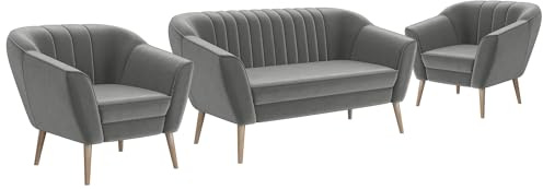 MEBLINI Mini Sofa Set 2-1-1 für Wohnzimmer - Mini Lounge für Vier Personen - Küchensofa - Sofa Klein - Sitzgarnitur - Polstergarnitur - Sofagarnituren - KAIA - 2+1+1 - Hellgrau Samt