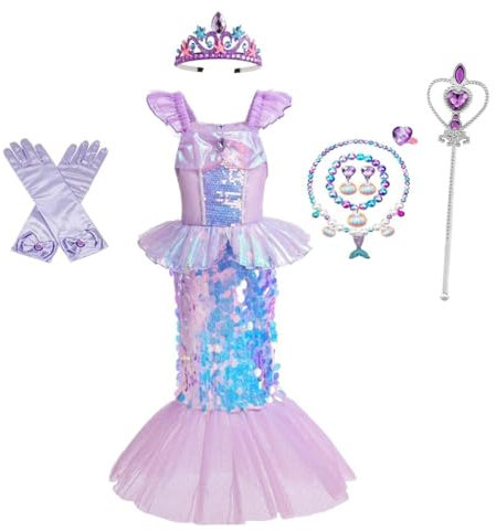 Lito Angels Prinzessin Meerjungfrau Arielle Kostüm Kleid Verkleidung mit Zubehör für Kinder Mädchen Größe 9-10 Jahre 140