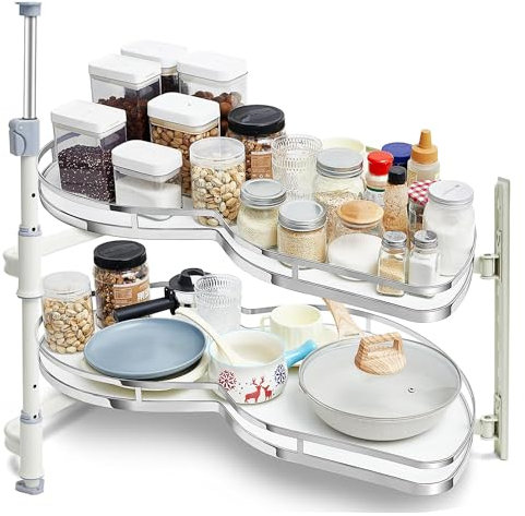 Küchenschrank, Eckschrank Auszug-Korbauszug Mit 2 Etagen, Höhenverstellbar Ausziehbarer Eckschrank Für 900mm-Schränke Küchen-Eckkarussell Eckschrankbeschlag Organizer Für Küchenschrank (Rechts Offen)