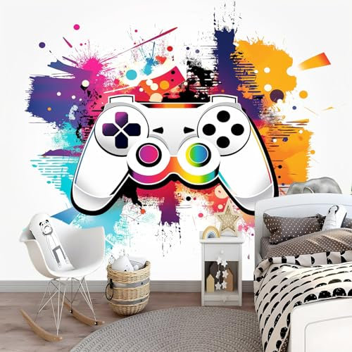 Fototapeten Game-Controller Wandtapete Vlies Wand Tapete- 300 x 210 cm Aquarell-Graffiti-Hintergrund Tapete- Schlafzimmer Büro Flur Dekoration Wandbilder Moderne Wanddeko Fototapete