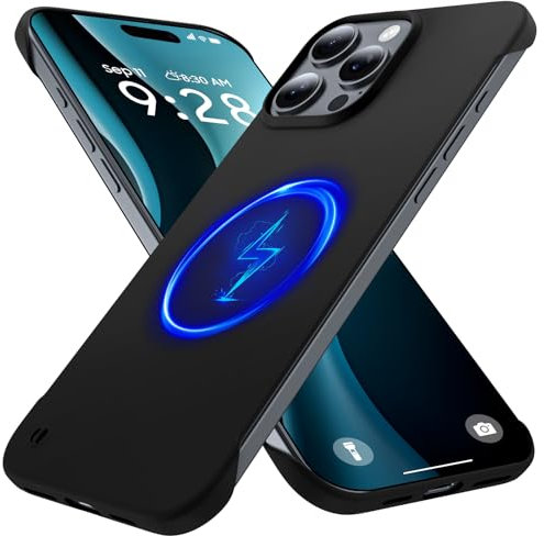 GRECAZO Magnetic Slim Case Fit for iPhone 16 Pro Phone Case 6.3(2024) Ultra-Thin Lightweight Durable Frameless Matte Hard for MagSafe Cover Case with Pull Ring Shockproof Non Slip Rope-Black