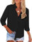 Friptspyg Bluse Damen Langarm Elegant Hemdbluse Lässiges Langbluse V-Ausschnitt Oversize Bluse Oberteile Tops mit Tasche,Schwarz M