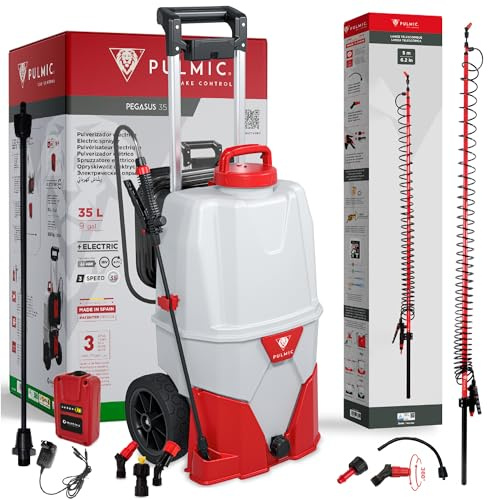 Pulmic Kit Premium Pulverizador eléctrico 35L + Lanza telescópica 5m, 4 Bar, Manguera 6m, autonomía 7h. para Limpieza de techos, Jardines, Aplicaciones en Altura, Palo ergonómico y Ultraligero