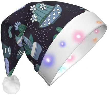 JIPOFD Chapeau de Noël lumineux en forme de cactus avec lumières LED, chapeau de Père Noël clignotant pour adultes, cadeaux de Noël