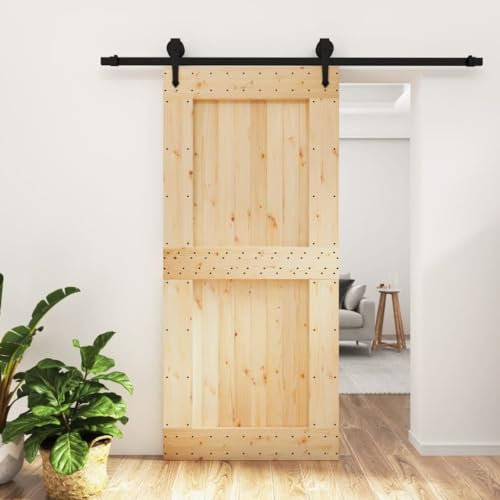 Iiaky Porte coulissante et kit de quincaillerie 95x210 cm pin Massif,Abris De Jardin,Abri De Stockage pour Jardin,Abri D'Outils De Jardin