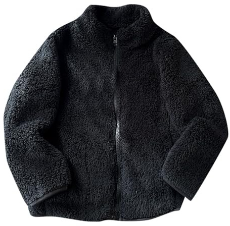 Generico Giacca in Pile per Bambini Ragazze e Ragazzi, Giacca Invernale Senza Cappuccio a Maniche Lunghe Giubbotto in Peluche Abbigliamento per Bambini 2-10 Anni (Black, 2-3 Years)