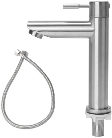 Minnhua Grifo Agua Fria Acero Inoxidable, Grifo Cocina con Manguera, Mezclador Monomando Lavabo, Fácil de Instalar Grifo de Baño Lavabo para Lavabo,Baño,Tocador Para Lavabo (Salida Recta)