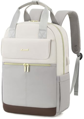 LOVEVOOK Rucksack Damen, Schulrucksack Teenager Mädchen 15,6 Zoll mit Laptopfach, Wasserdicht Schultasche Arbeitstasche Reiserucksack Daypack Elegant für Uni Reise Büro, Hellgrau