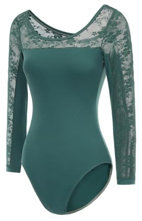 ModLatBal Langärmeliger Spitzen-Trikot für Damen, Ballett, Tanz, Gymnastik, Body