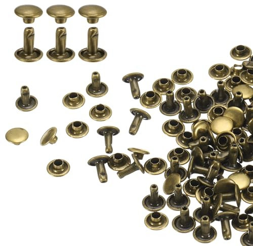 QUARKZMAN 60er Set Leder Nieten 8x8mm Runde Doppelkappe Tubular Metall Hohlnieten Spitznieten Zubehör Schraubnieten Rücknieten für Lochzange Gürtel Dekoration Kleidung Handwerk (Bronze)
