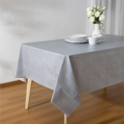 JEMIDI Abwaschbare Tischdecke Wachstuch - Wasserdicht aus PVC - Wachstischtuch abwischbar - Wachstischdecke abwaschbar - Tischdecke Outdoor rechteckig grau 140x220cm