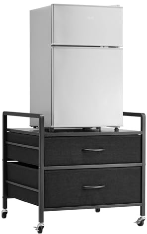 VEVOR Soporte para Mininevera con Almacenamiento, con Capacidad de 80 kg, 2 Cajones y 4 Ruedas Giratorias, Negro, para Mininevera para Dormitorio, Apartamento, Oficina, Dormitorio, 560 x 530 x 570 mm