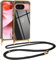 Vauki Funda con Cuerda para Google Pixel 9 5G,Patrón de Corazón TPU Carcasa,con Colgante Ajustable Collar Correa para el Cuello Cadena Cuerda,AntiChoque Suave Silicona Cover para Google Pixel 9, Negro