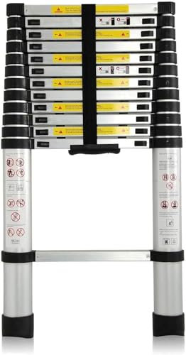 3,8M Teleskopleiter Aluleiter Klappleiter Ausziehleiter Stehleiter Rutschfester, Teleskop-Design, aus hochwertigem Aluminium, Tragbar,Leichte, 150 kg Belastbarkeit