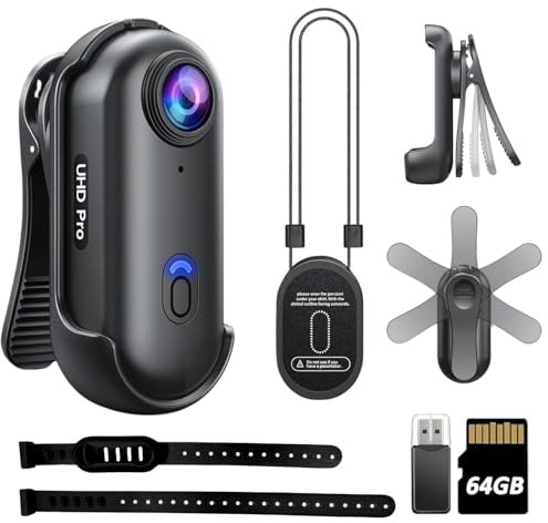 SONGYUKA H88 1080P Body Cameras with Audio & Video Recording Body Camera Action camera, Magnetic & 360° Clip, 150-Min Battery for Cycling, Pet Walking (1080P-64G)