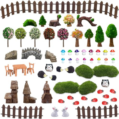 JaAoyoo 66 Stück Miniatur Garten Zubehör, Zen Garten Zubehör Deko, Miniatur Feengarten Set mit Mini Tiere und Kleine Pilze, Modellbau Bäume für Aquarium Landschaft Bonsai Ornamente
