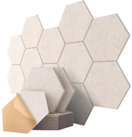 Wouueso 12 Pack Hexagon Acoustic Panels, Soundproof Wall Tiles, 12X10X0.4, Self-Adhesive for Recording Studio, A
