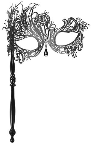 Cupimatch Venezianische Maskerade Maske Damen: Elegante Venedig Glitzermaske mit Stiel Handgehaltene Halbmaske Faschingsmaske mit Strass Vintage Ballmaske Geschenk für Halloween Karneval, Schwarz