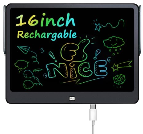 Rechargeable LCD Writing Tablet for Kids, 16 Inch Colorful Toddler Drawing Tablet, Drawing Pad for Kids Boys Girls Ages 3.4.5.6.7.8 Years Old, for Christmas and Birthday (Black)