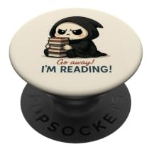 Sensenmann Buch Wurm Cute Skelett Bücher Lesebuch PopSockets Klebender PopGrip