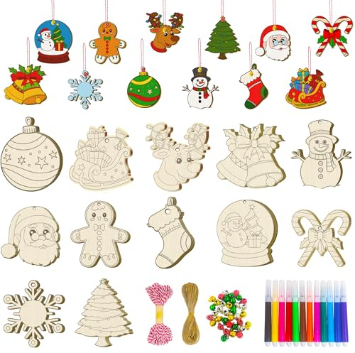 Huxolynifty Holzanhänger Weihnachten zum Bemalen,88 Stück Holzanhänger Weihnachten,Holz Weihnachtsdeko Anhänger Bastelset Kinder zum Bemalen Weihnachtsbaumschmuck