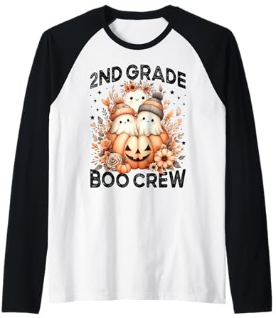 Boo Crew Teacher Herbst-Halloween-Geisterkürbis für Kinder der 2. Klasse Raglan