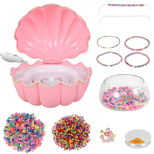 WAMEITF Bracelet Bead Spinner, Electric Beading Machine, Beading Needle, Assorted Colored Beads, Adjustable Speed, Clay Bead Spinner for Waist Beads, Bracelet, Necklace
