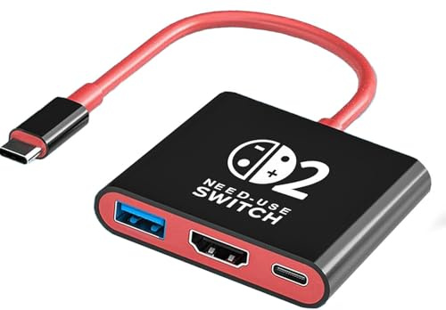 HAQIUHETO Docking Station for Switch 2 Laden 4K Spielen& PD100W schwarz/rot | Ladestation Ständer Ersatz für Offizielle 4K&1080P Spielen/USB 3.0 5-Gbit/s-Übertragung/PD100W Laden