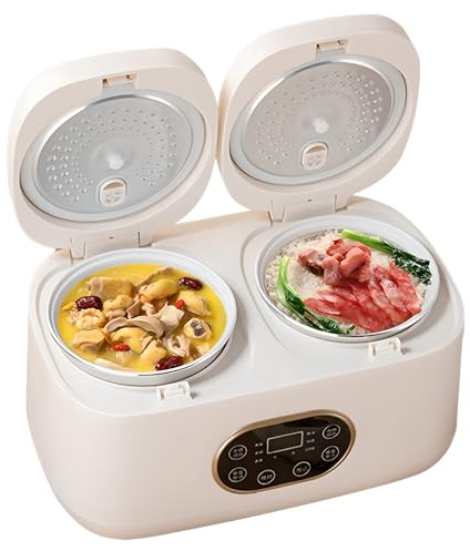 GZKDKZB Cuociriso a Doppia Camera, cuociriso Elettrico Professionale Piccolo da 2 l + 2 l a Doppia Fodera con Touch Screen Intelligente, appuntamento di 12 Ore per Cucinare Porridge e risc