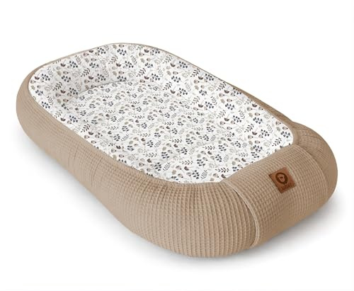 Babynestchen Neugeborene – Nestchen Baby aus Waffel Baumwolle & Baumwollstoff – Babynest für Babybett & Kinderbett – Baby Kokon Tragbar – OEKO-TEX – Zubehör für Babybett - Zweige und Braun