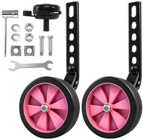 DELAESI Stützräder Kinderfahrrad Fahrrad Stützräder Verstellbare Hilfsräder Universal Stützrädern für 12-20 Zoll Singlespeed Fahrrad (Rosa)
