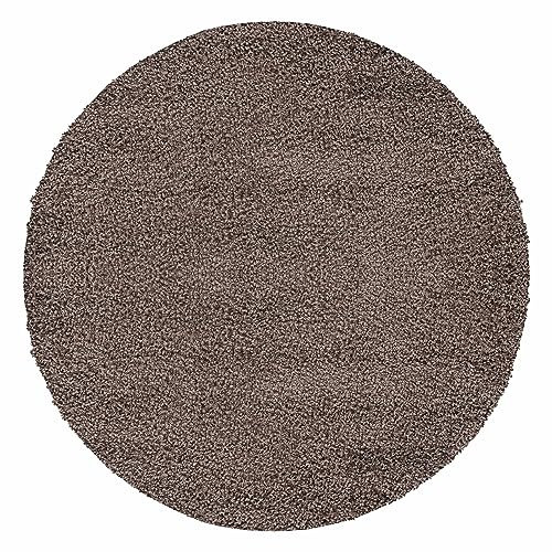 Teppium Moderner Hochflor Teppich Wohnzimmer 200 cm Rund Mokka - Shaggy Flauschiger Teppich, Extra Weich, Pflegeleicht und Einfarbig - für Schlafzimmer, Küche und Esszimmer