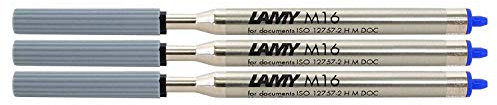 LAMY M16 3er Set Kugelschreiber-Großraummine aus Metall - Original Ersatzmine für alle Lamy Kugelschreiber Modelle - dokumentenecht - Strichbreite Mittel in Tintenfarbe blau
