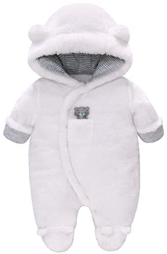 Baby Winter Schneeanzug Baby Strampler, Junge und Mädchen Einteiliger Anzug mit Kapuze, Kleinkind Oberbekleidung Schneeanzug Set Dick und Warm,Weiß 6-9 Monate