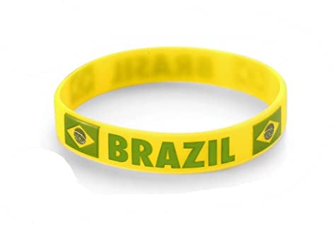 Komonee 2 x Brazil Yellow World Cup Sports Event Football Country National Flag Silicone Wristbands