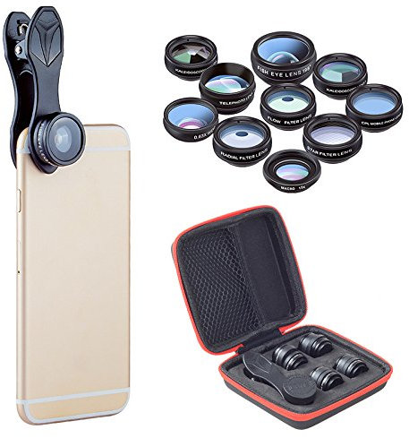 BW 10-In-1 Smartphone Lens Kit - 15X Macro Lens, 0.63X Wide Angle Lens, 198-Degree Fisheye Lens, X2 Telescopic Lens, Filters
