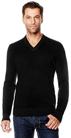 Vincenzo Boretti Jersey de Invierno para Hombre, con Cuello de Pico Acanalado, Entallado/Slim fit Negro M