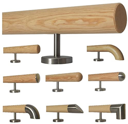 TIBU Kiefer Holz Handlauf Geländer 0,3m - 5m, Länge 300 cm, Ende gefast und 4 gerade Halter