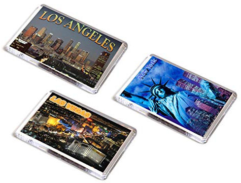 AWS Set 3 Magneten aus PVC New York Los Angeles Las Vegas Souvenir Magneten Freiheitsstatue Fridge Magnet Gemälde Amerika (7,8_x_5,2_cm)